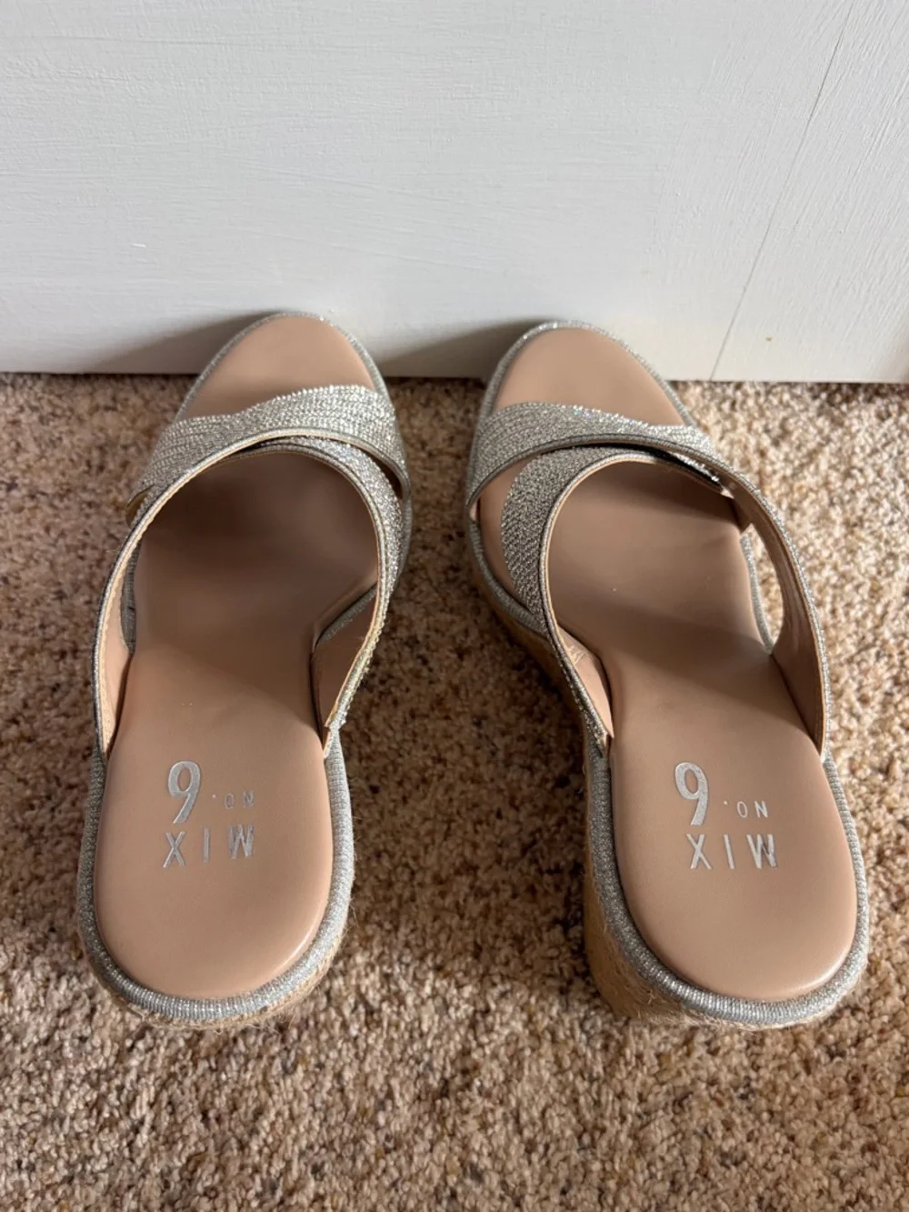 Mix No. 6 Silver Rhinestone Espadrille Wedge Sandals Women’s 8.5 EUC